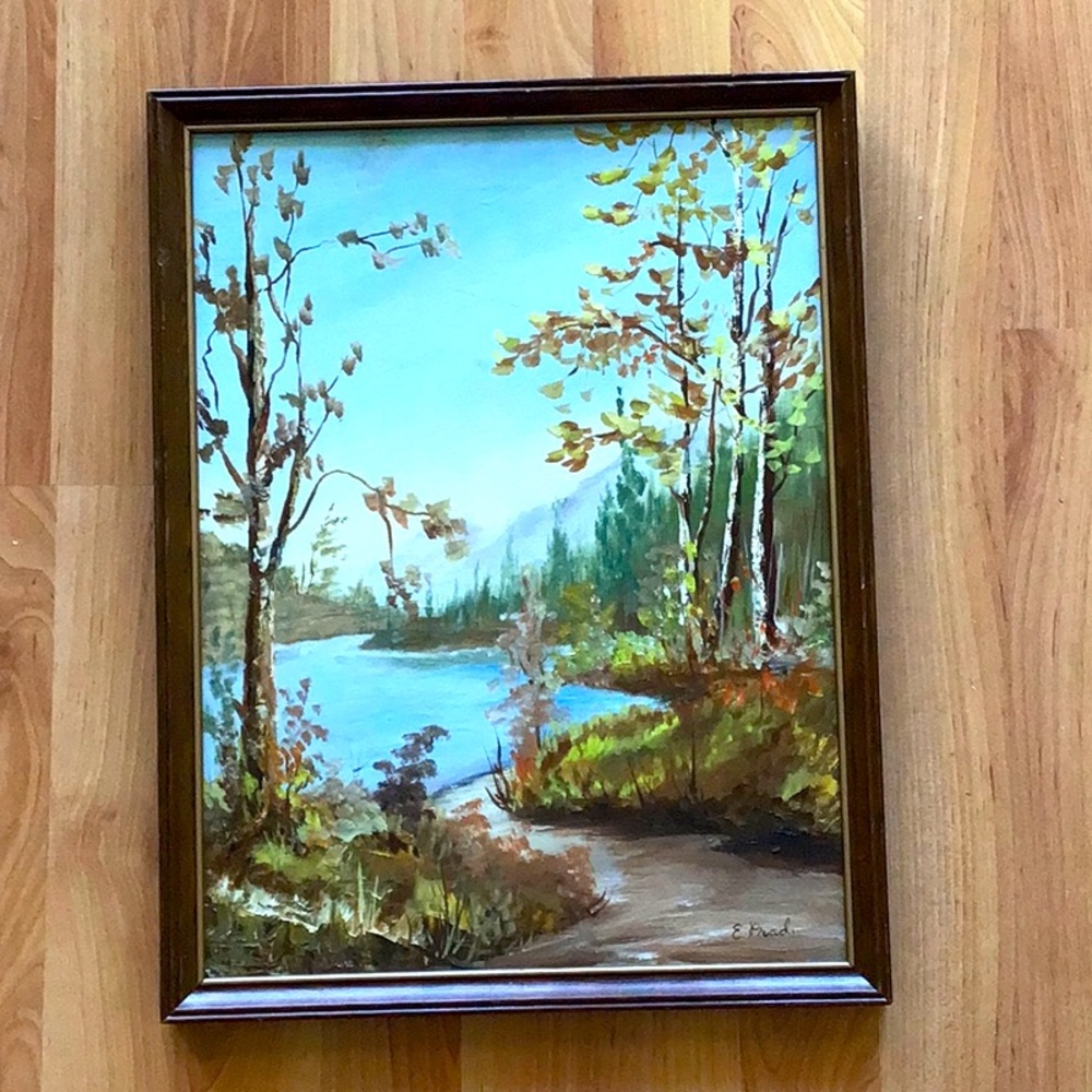 Beautiful Lakeside Oil Painting